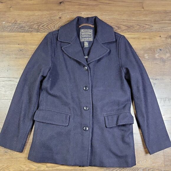 Abercrombie & Fitch Pea Coat Womens Small Blue Wool Blend Single Breast Jacket - Picture 1 of 8